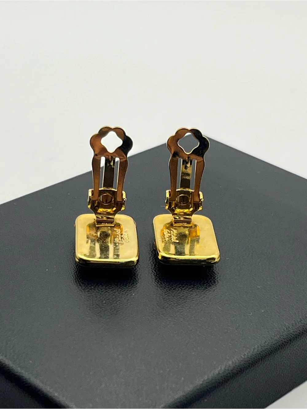 Michal Golan Midnight Garden enamel rhinestone rectangle clip on earrings flower